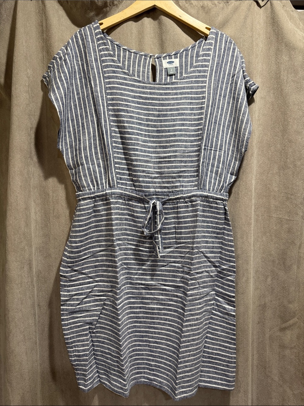 Old Navy Blue and White Striped Drawstring Waist Dress